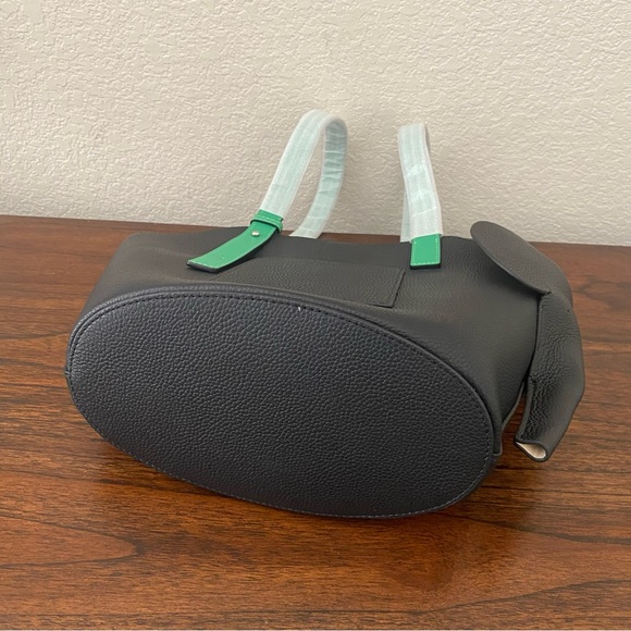 Cute Black Green Elephant Colorblock Basket Tote w/ Crossbody Strap Contrast S14 - Picture 8 of 16